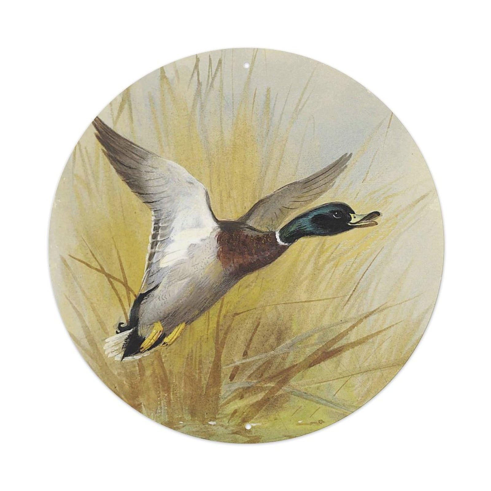 Animal Artwork Mallard Duck Spreading Its Wings Vintage Metal Tin Sign Plaque Wall Decor for Cafe, Club Bar, Office, Garden Metal Poster 8x8Inch