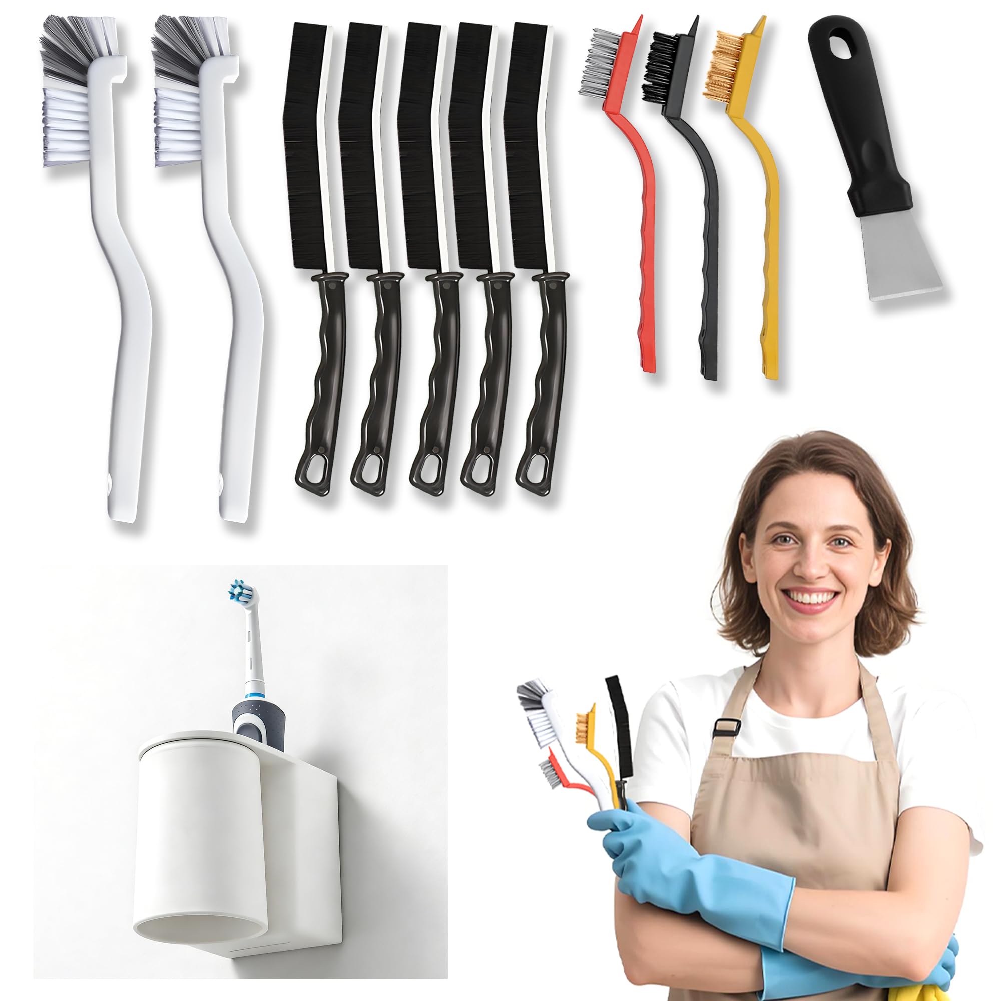 Kit brosses d'angles et porte-brosse mural pour une salle de bain zen