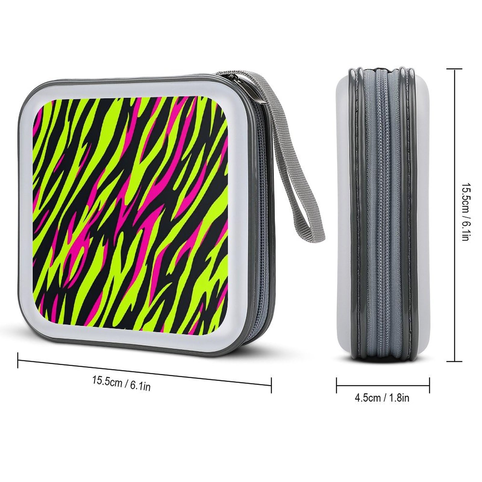 Neon Green And Pink Zebra Stripes Fur CD Case DVD Storage Case Portable