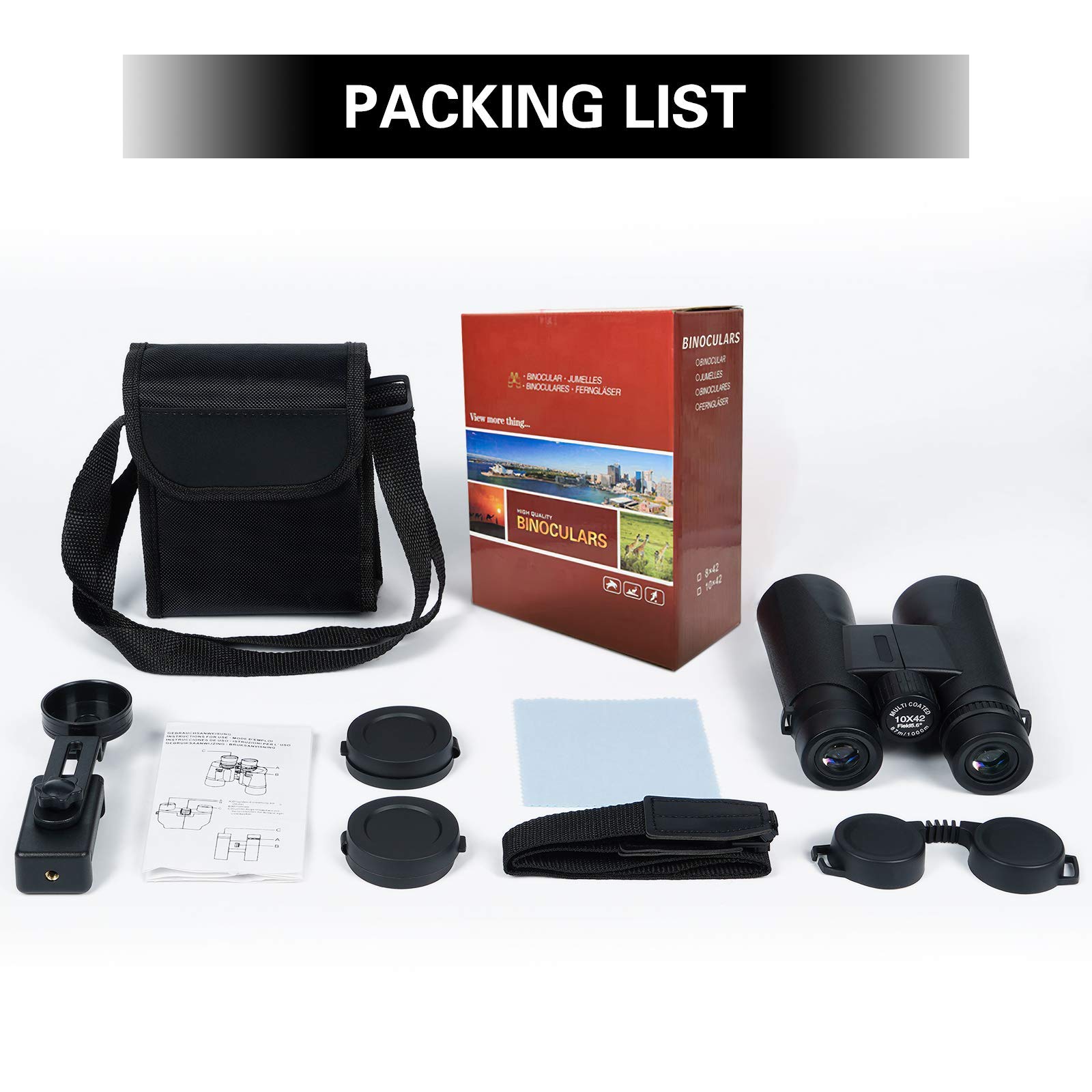 Binocolo 10x42 HD for adulti e bambini, binocolo da caccia impermeabile con obiettivo BAK4 Prism FMC, binocolo portatile e compatto for birdwatching, caccia, concerti, viaggi, regalo for la festa del