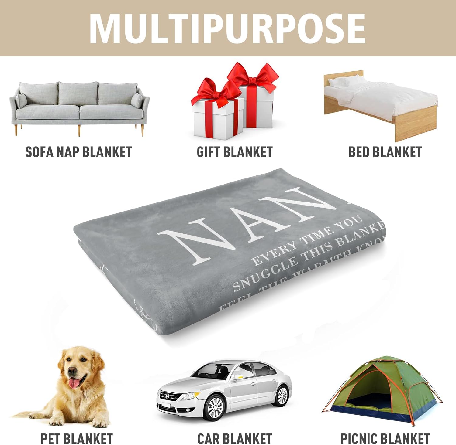Nana Gifts, Valentines Day Gifts for Nana, Nana Birthday Gift from Grandkids, to My Nana Grandma Soft Throw Blanket 50" x 60", Grey - Image 7