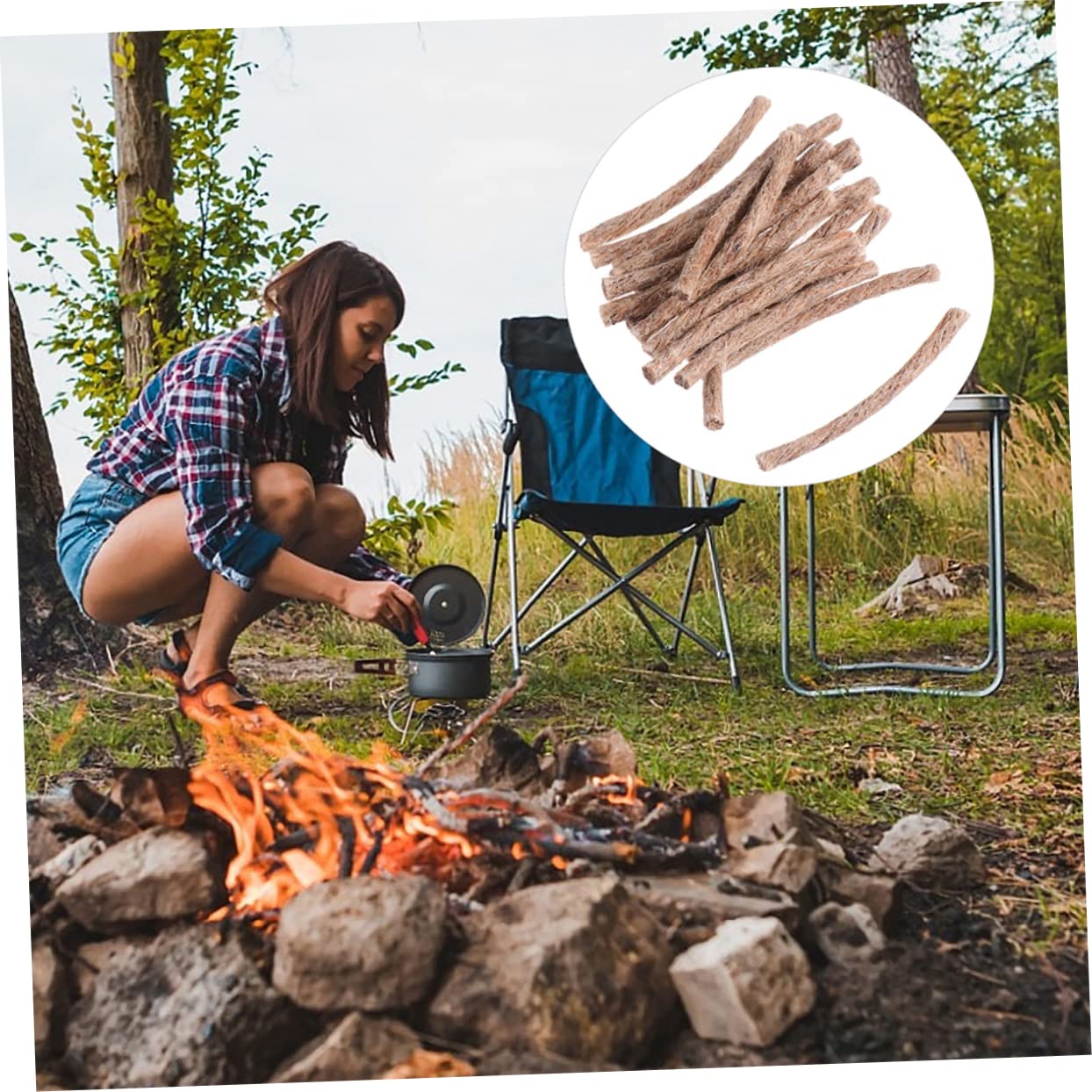 KOMBIUDA 60pcs Fire Starter Rope for Camping Hiking Outdoor Survival Practical Wick Made of for Easy Lighting Barbecue and Daily Use