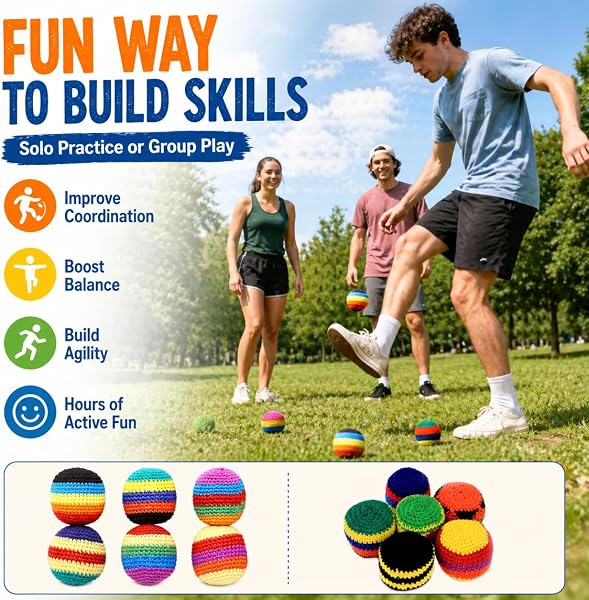 6PCS Hand-Made Knitted Hacky Sack, 2026 Upgraded Assorted Foot Bag Crochet Hacky Sacks for Adults, Juggling Balls for Beginners, Multicolored Geometric Pattern, Ready-to-Use Hacky Sacks (6pcs) - 5
