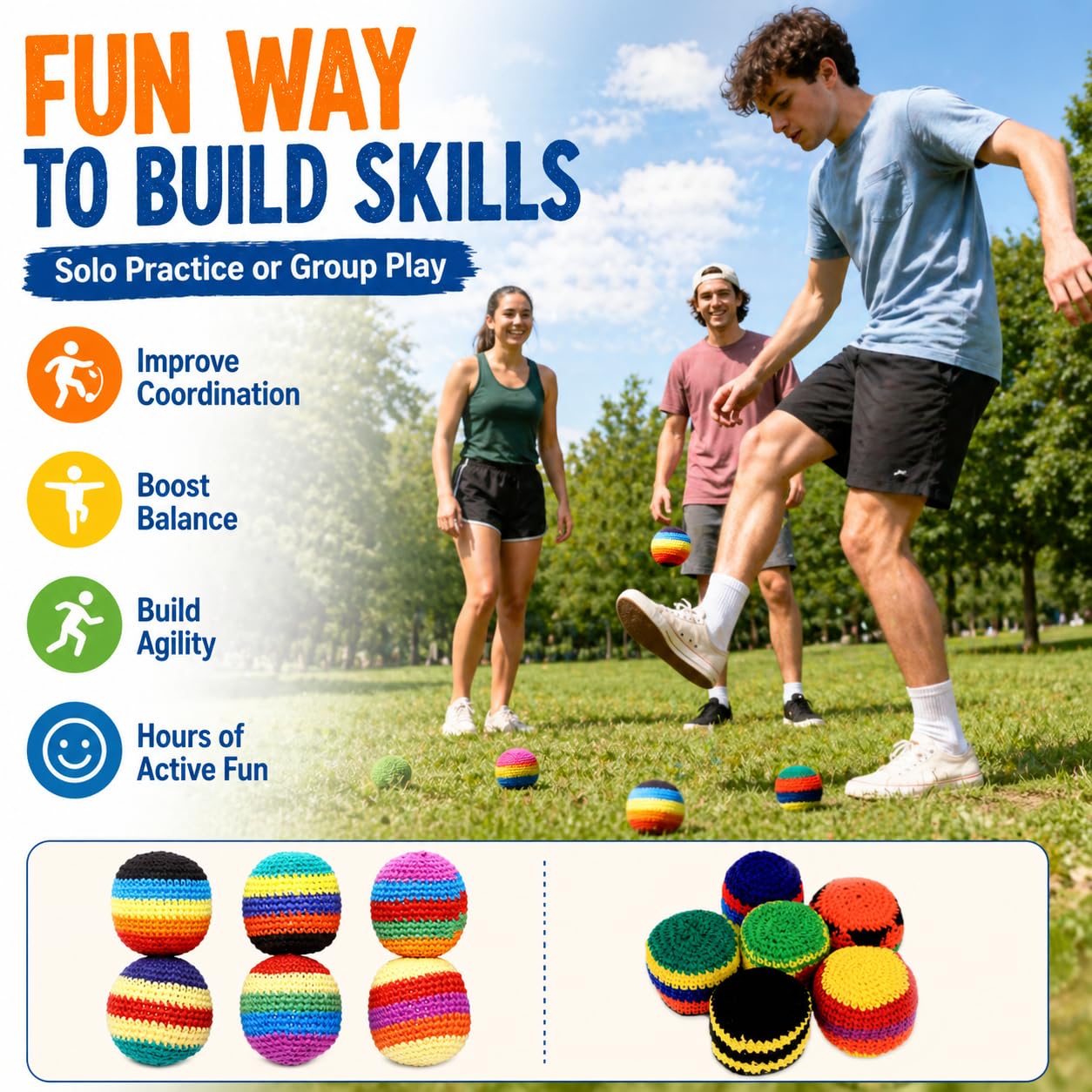 6PCS Hand-Made Knitted Hacky Sack, 2026 Upgraded Assorted Foot Bag Crochet Hacky Sacks for Adults, Juggling Balls for Beginners, Multicolored Geometric Pattern, Ready-to-Use Hacky Sacks (6pcs) — view 5