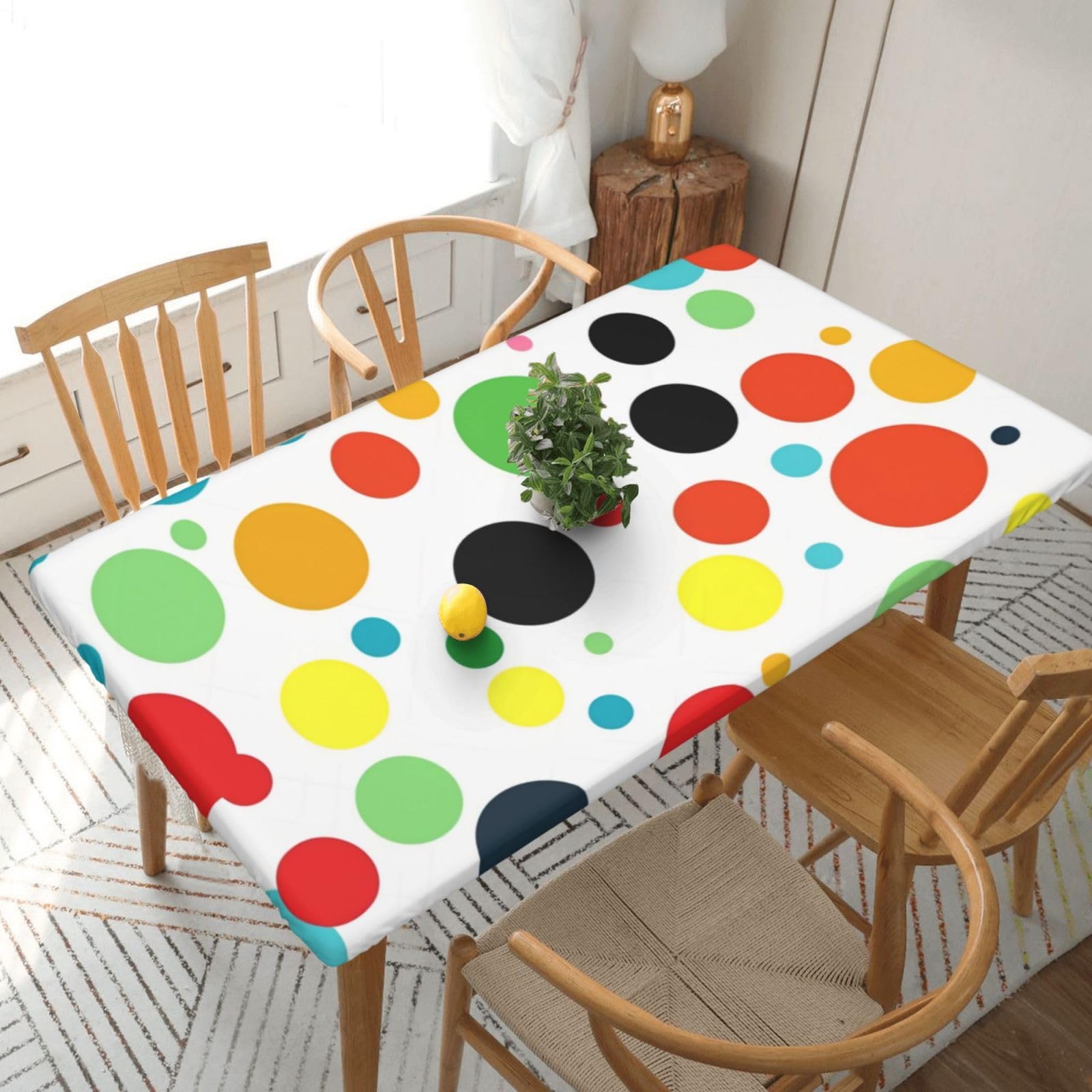 WPKJU Twister Polka Dots Printed Tablecloths 5ft Rectangular Table Covers Washable Polyester Decorative Table Cloth for Dining Table Picnic Wedding