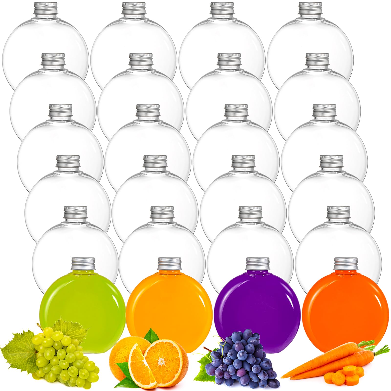 Elsjoy 24 Pack 10 oz Plastic Juice Bottles with Caps, Small Flat Plastic Bottles Reusable Clear Empty Beverage Containers, Leak Proof