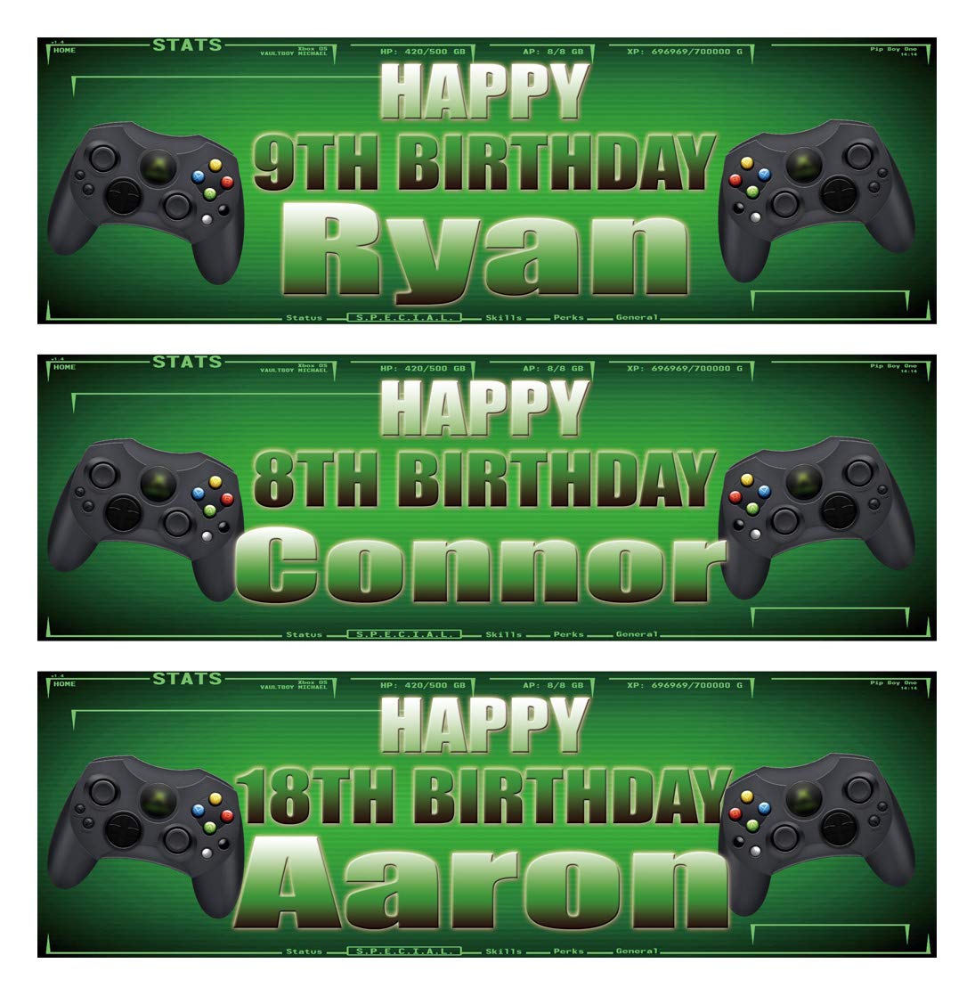 Personalised Birthday Banner Game Console Joystick Children Kids Party Poster Decoration (Approx 2ft x 6ft)