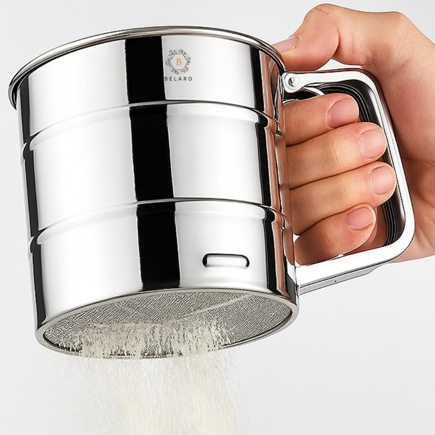 BELARO Flour Sifter/Atta chhani Home & Kitchen Manual Mesh Flour Sugar Powder Stainless Steel Hand Sifter Sieve Cup Baking Tool Atta chhani Hand Press Design Corrosion Resistant Large Capacity