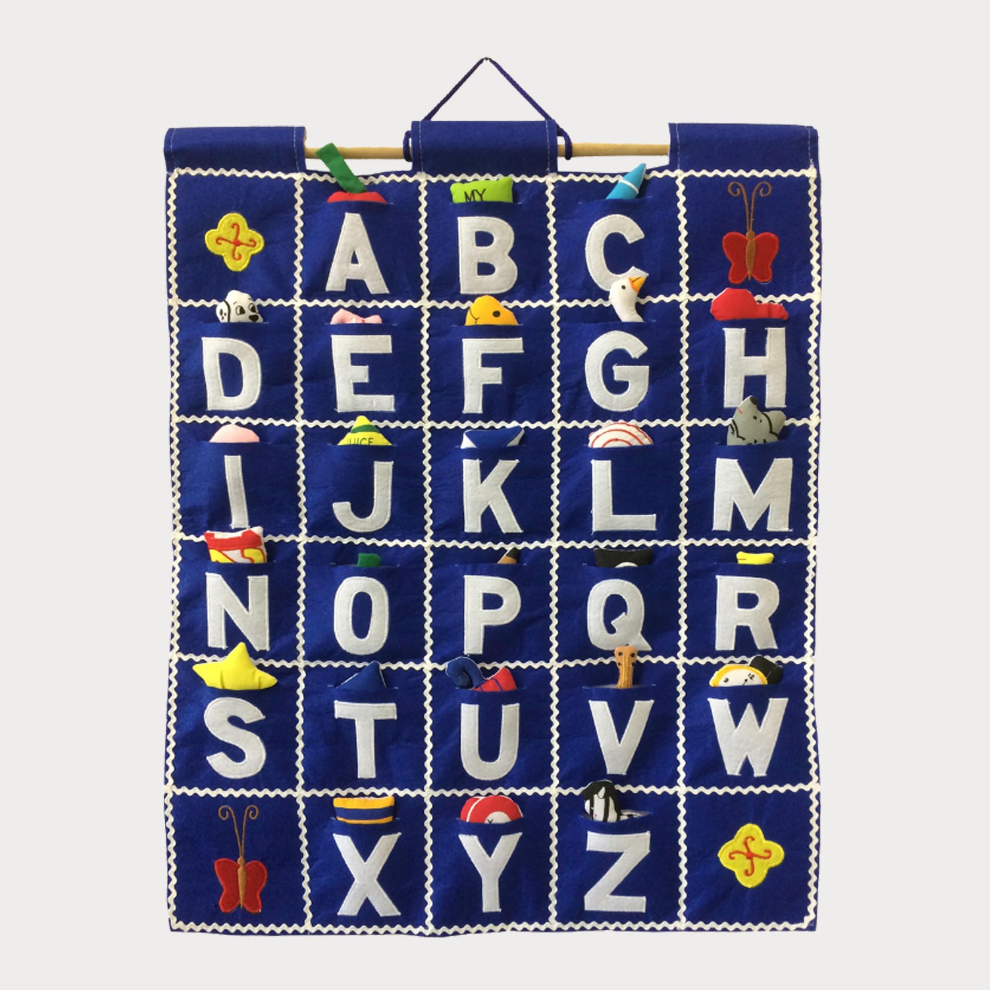 Pockets of Learning Blue ABC Felt Wall Hanging Chart - Early Education Alphabet Fabric Wall Décor for Children's Room | Engaging Educational Learning Art for Kids with Fabric Objects in Pocket