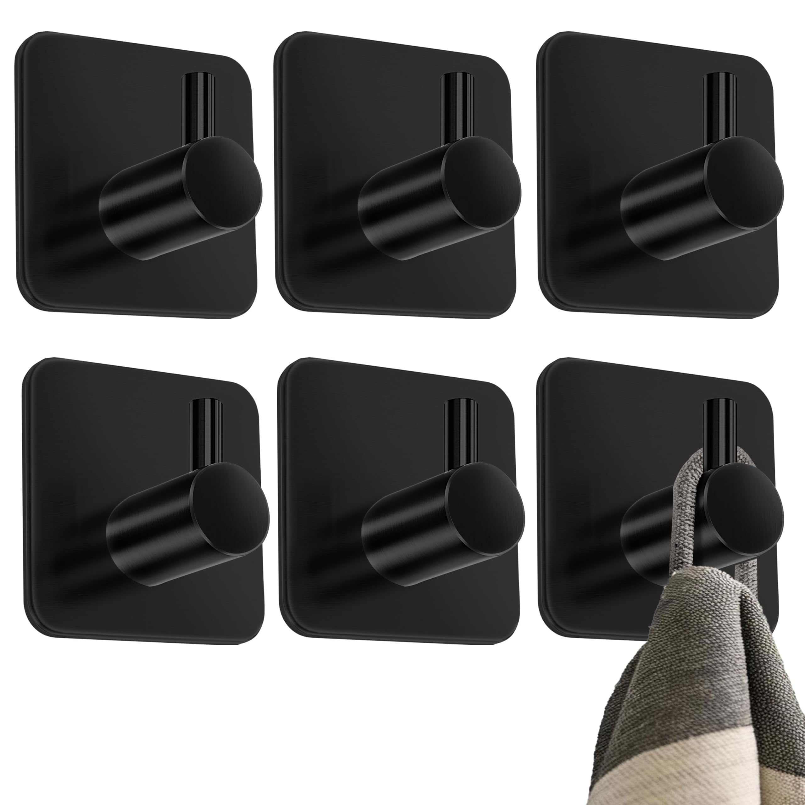 4happy Haken selbstklebend, 6er Stück, Klebehaken Edelstahl wasserfest, Handtuchhalter schwarz ohne Bohren, Selbstklebende Wandhaken als Handtuchhaken ohne Bohren, Ideal für Badzimmer