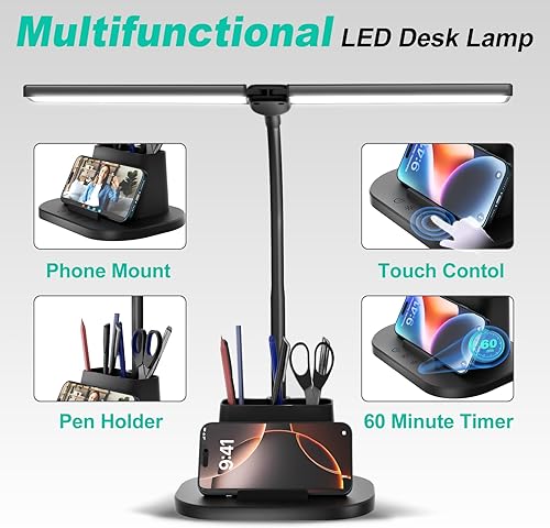 Miniatura 3 de Lámpara de escritorio LED, luz de escritorio para cuidar los ojos con base organizada, 5 modos de color y 5 niveles de brillo, lámpara táctil de