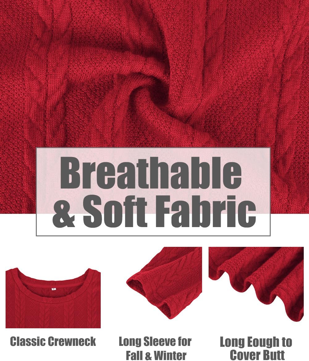 CARCOS Womens Plus Size Tops Fall Cable Knit Sweaters Long Sleeve Shirts Crewneck Lightweight Tunic Tops Winter XL-5XL - Image 6