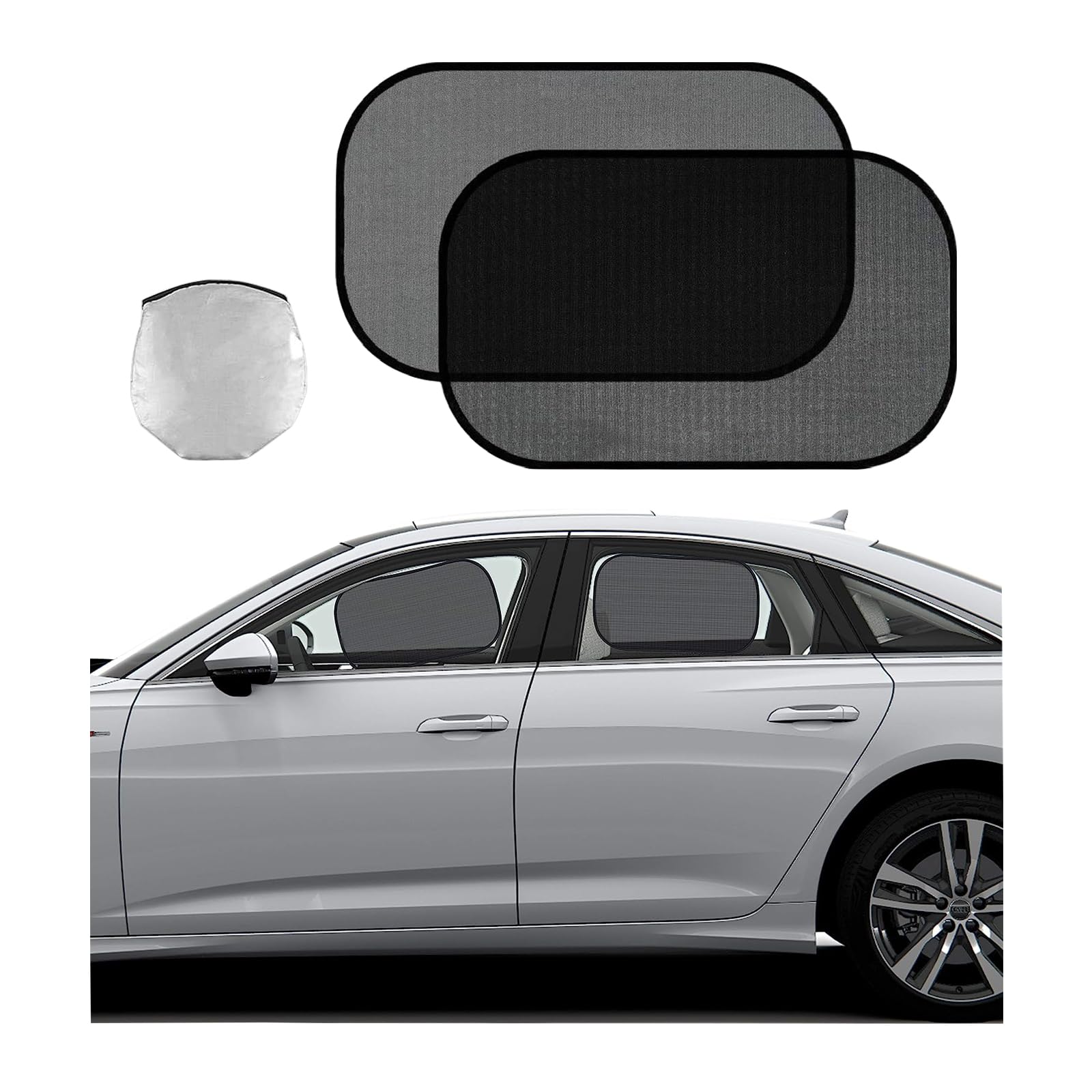 Kewucn Car Side Window Sun Shade, 2 Pack Mesh Auto Sunshade Visor for Block Heat UV Rays and Glare Protection, Universal Adsorption Window Shade for Baby, Pets, Kids, Passengers (Transparent)