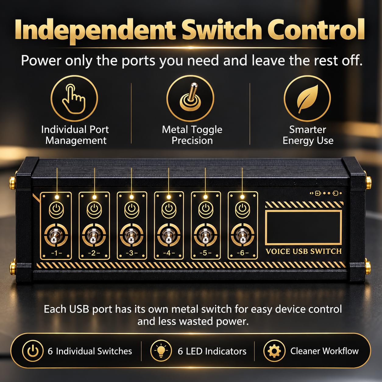 Switcher USB A 6 Porte, 6 Interruttori Individuali con Spia Luminosa, per Condividere Dispositivi USB, Ideale Come Regalo per Il Fidanzato, per Ufficio, Home Entertainment E Piccoli Studi.