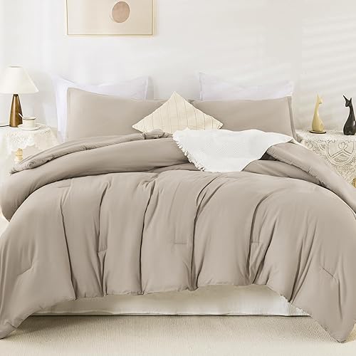 Andency Juego de edredón tamaño Queen de trigo, juego de ropa de cama suave y esponjoso de avena de 3 piezas para hombres y mujeres, juego de cama