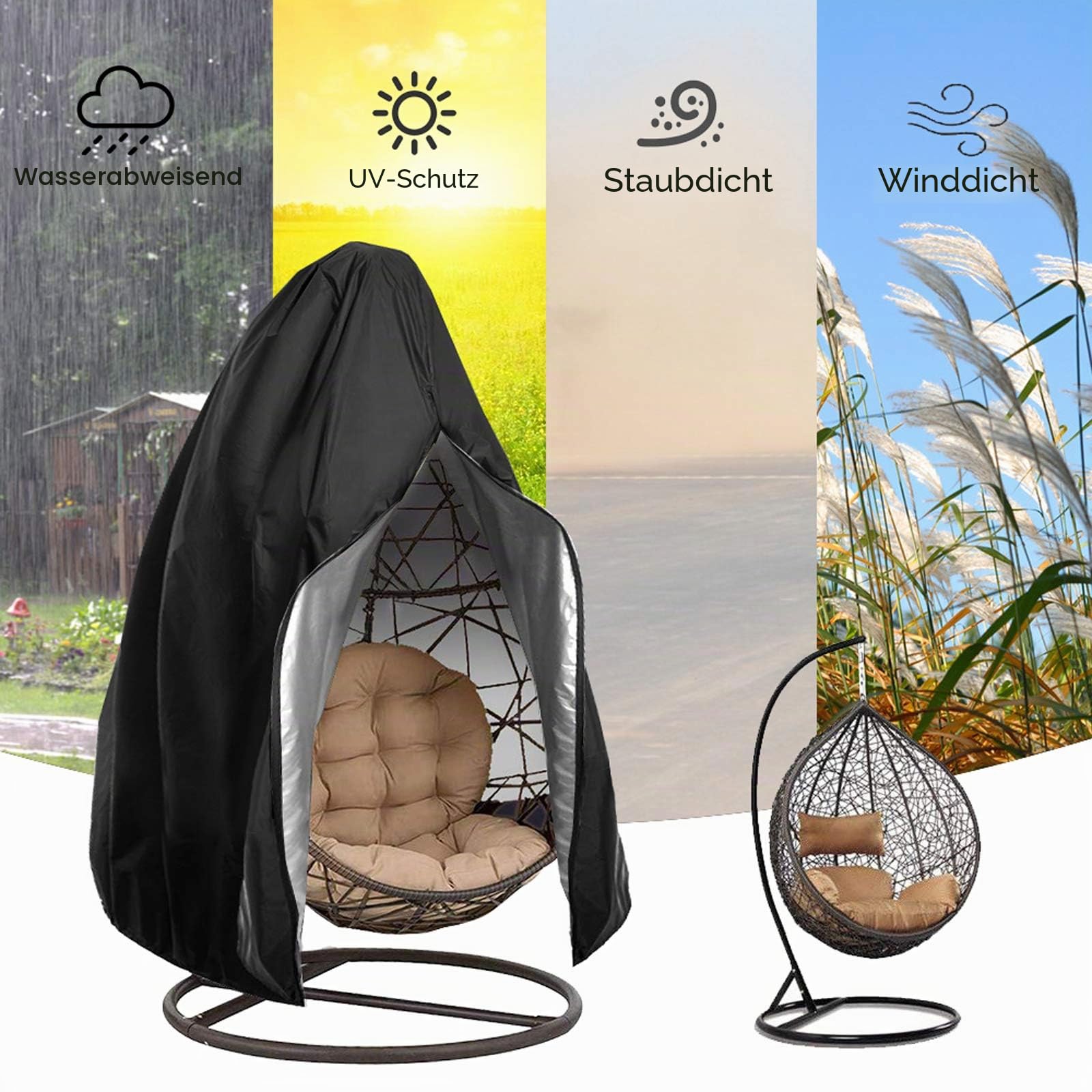 Schutzhülle für Hängestühle für Patio – Stuhlhusse mit Reißverschluss, Schutz für Gartenmöbel, robust, Winddicht, wasserdicht, für den Außenbereich, 190 x 115 cm