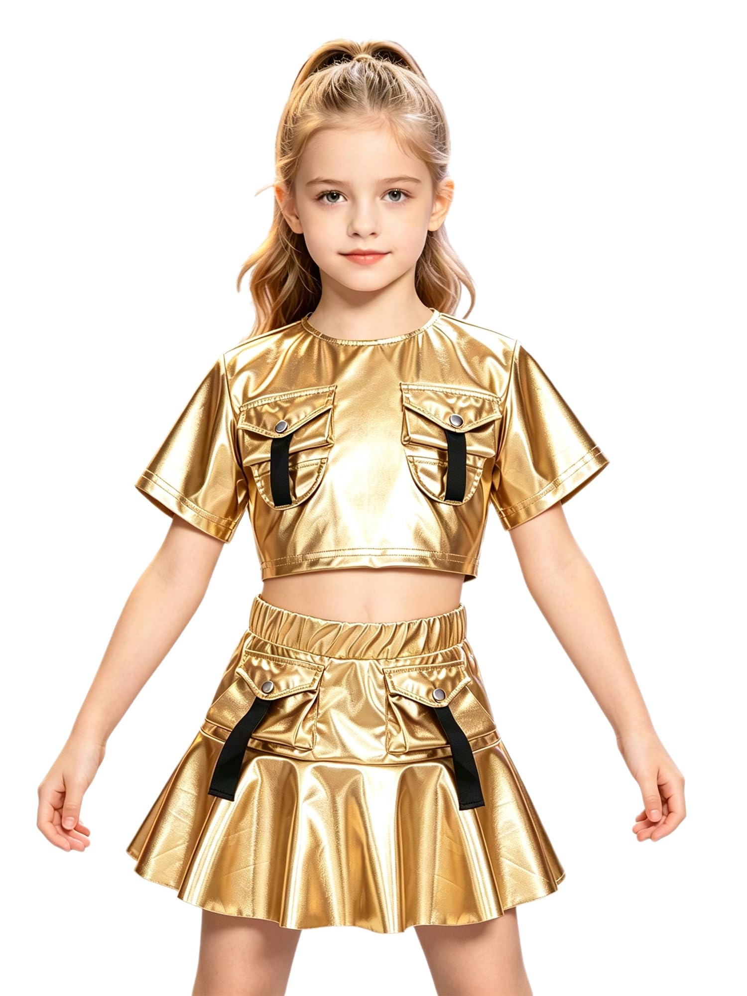 Ropa de baile para niña conjunto brillante de dos piezas estilo cargo 8
