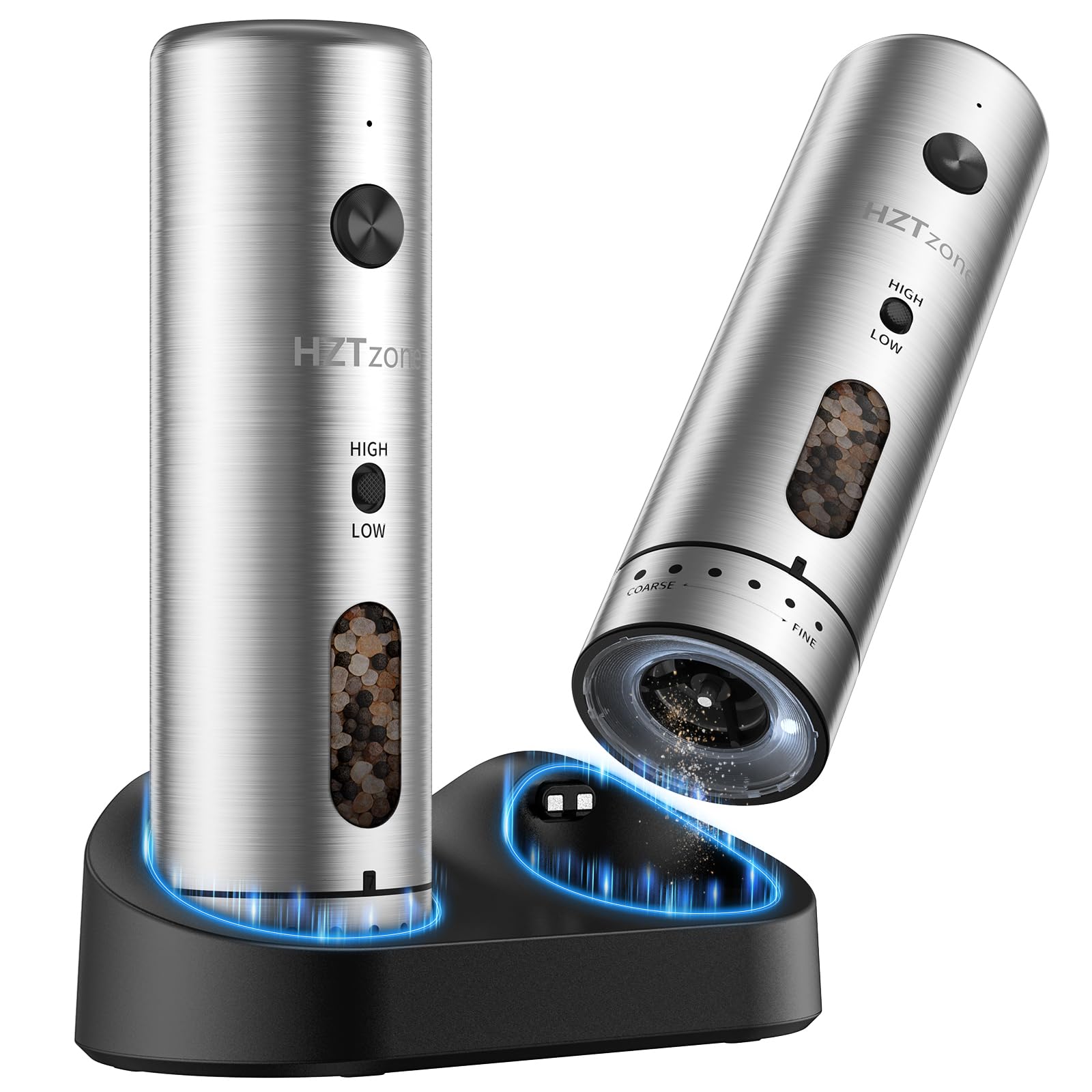 HZTzone Electric Salt and Pepper Grinder Set with Charging Base