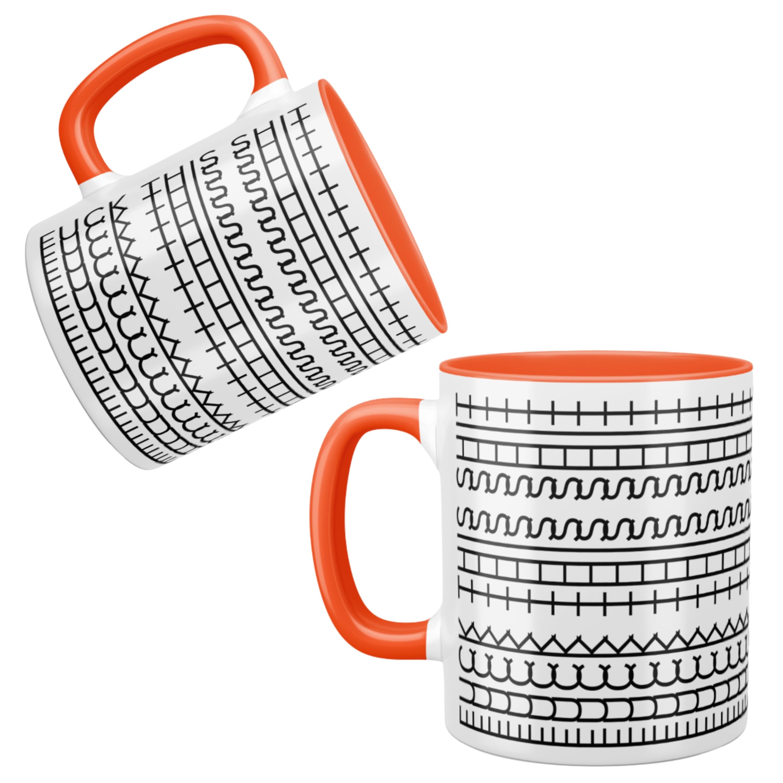 Fuck This Shit Hidden Message Pattern Ceramic Mug, 11oz Coffee Cup, Adult Novelty Office Humour Design, Black and White (Orange)