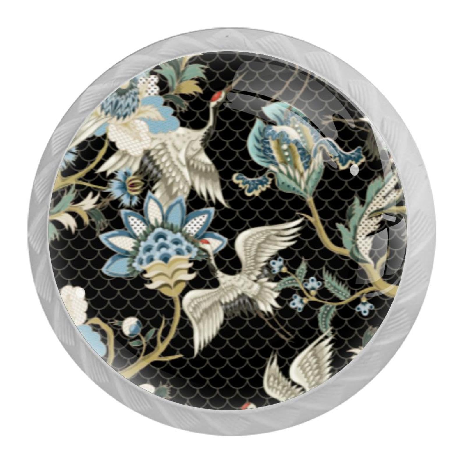 Tqmspg 4 Pieces Drawer Pulls Japanese Bird Cranes Door Knobs Dresser Handles for Kitchen Wardrobe Cupboard Hardware Furniture
