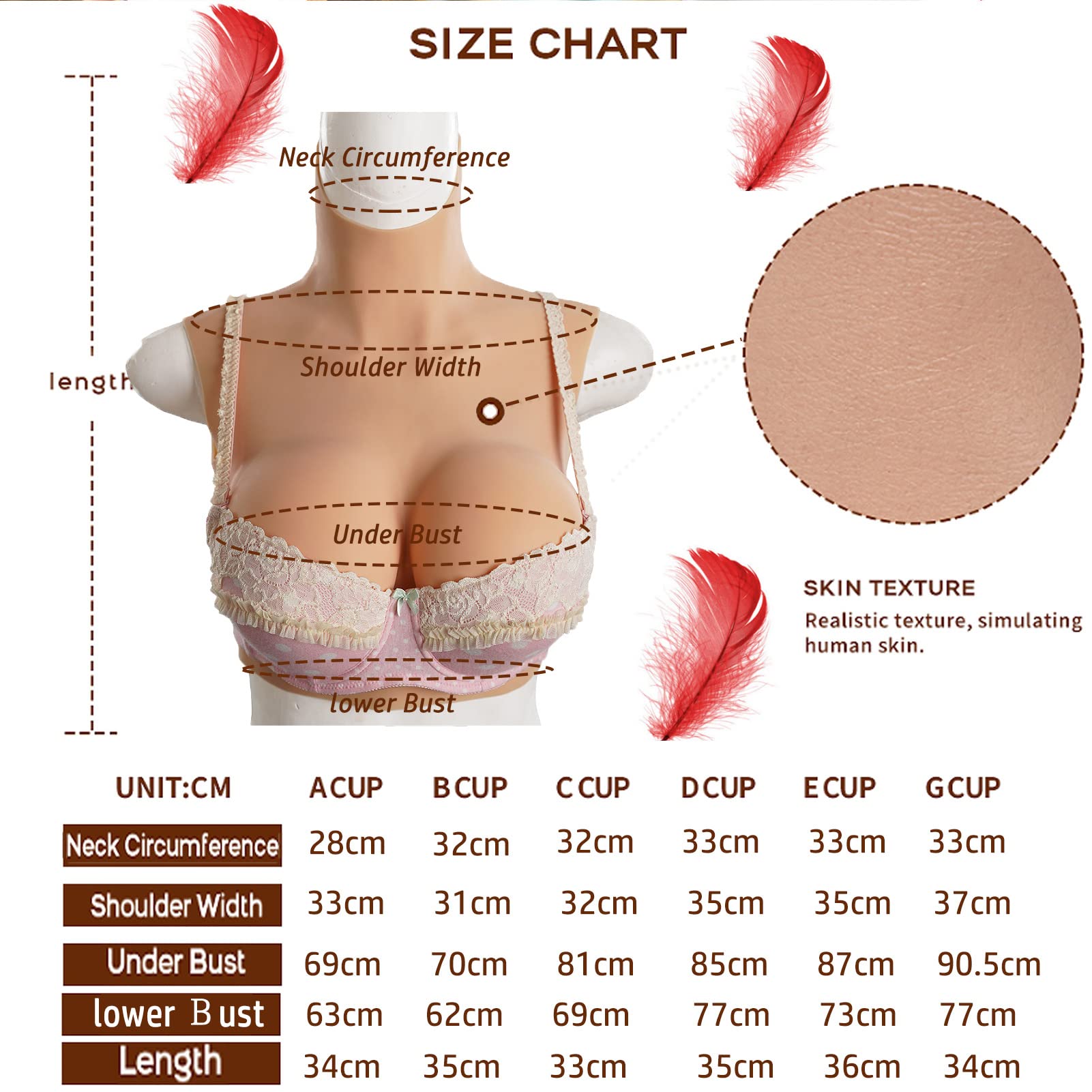 FSYH Tetas Postizas Pechos De Silicona Pechos De Cuello Alto para Travestismo MastectomíA TransgéNero Placa De Arrastre