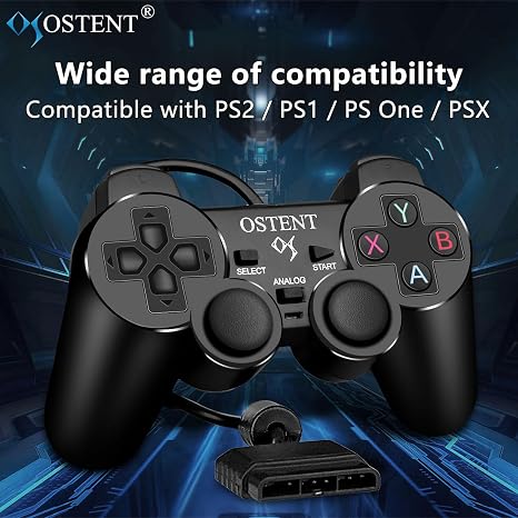 OSTENT Wired Analog Controller Gamepad Joystick Joypad for Sony Playstation PS2 PS1 PS One PSX Console Dual Shock Vibration Video Games