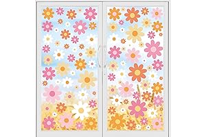 Whaline 9 Sheet Spring Retro Daisy Window Clings: Vibrant Groovy Ambiance