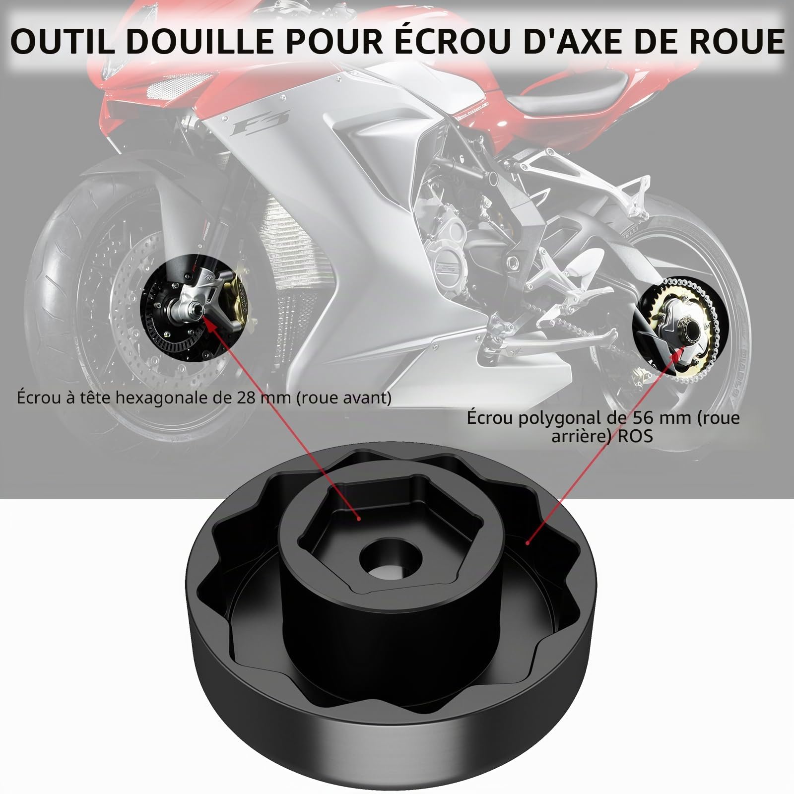 Clé à douille pour écrous moyeu de roue arrière, outil axillaire en acier pour MV Agusta F3 675/800, Brutal 800/675, Tourisme rapide 800, Dragster 800, Rival, Rush 1000, Route, Superrapide