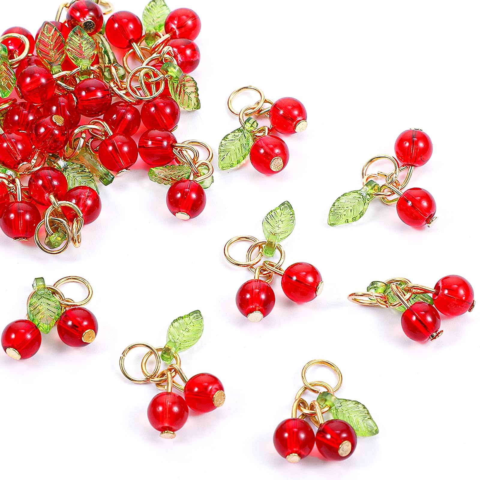 Cherry Earrings, Earring Charms, 30PCS Cherry Pendant Charms, 3D Kawaii Fruit DIY Accessories for Bracelet Phone Chain Jewelry Making-image-43