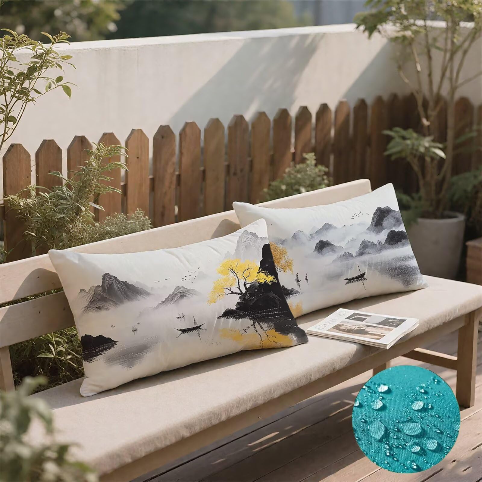 Paysage Taies d'oreiller 70 x 90 Housse Coussin Velours Lot de 2, Taie Oreiller Gris Housse de Coussin Impermeable pour Salon Lit Jardin, Douce Respirante avec Fermeture Éclair Invisible S6-681