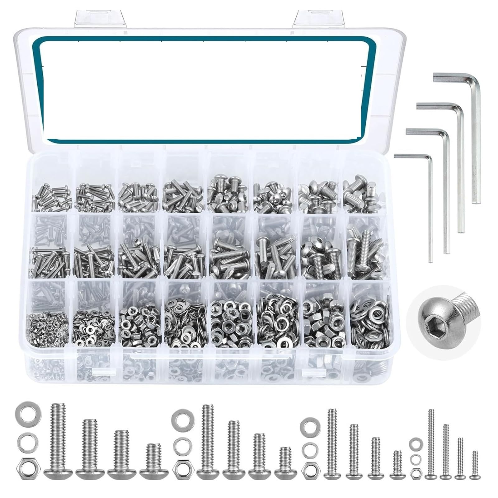 1625 pezzi M2 M3 M4 M5 304 acciaio inossidabile viti a esagono incassato bulloni dadi rondelle kit per Fissaggio Fai Da Te