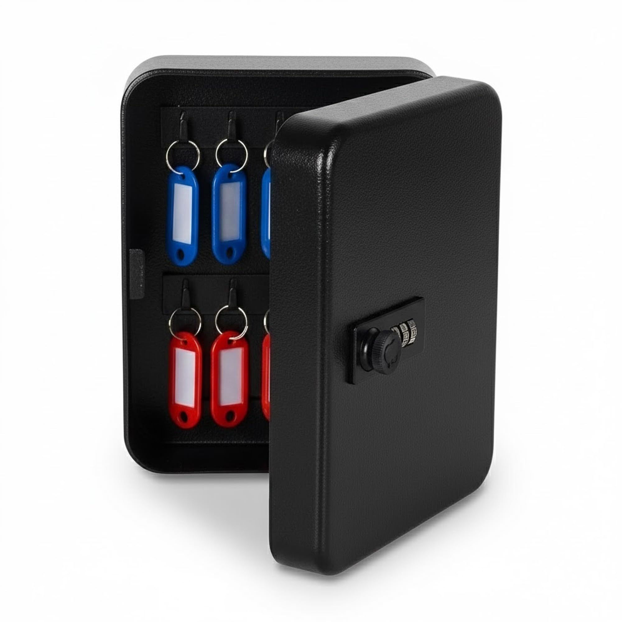 20 Keys Combination Lock Stylish Wall-Mount Security Key Holder Box & Metal Safe Cabinet Hanging Key Manager with Included Key Tags for Office, Home, Hotels & Parking (Black)