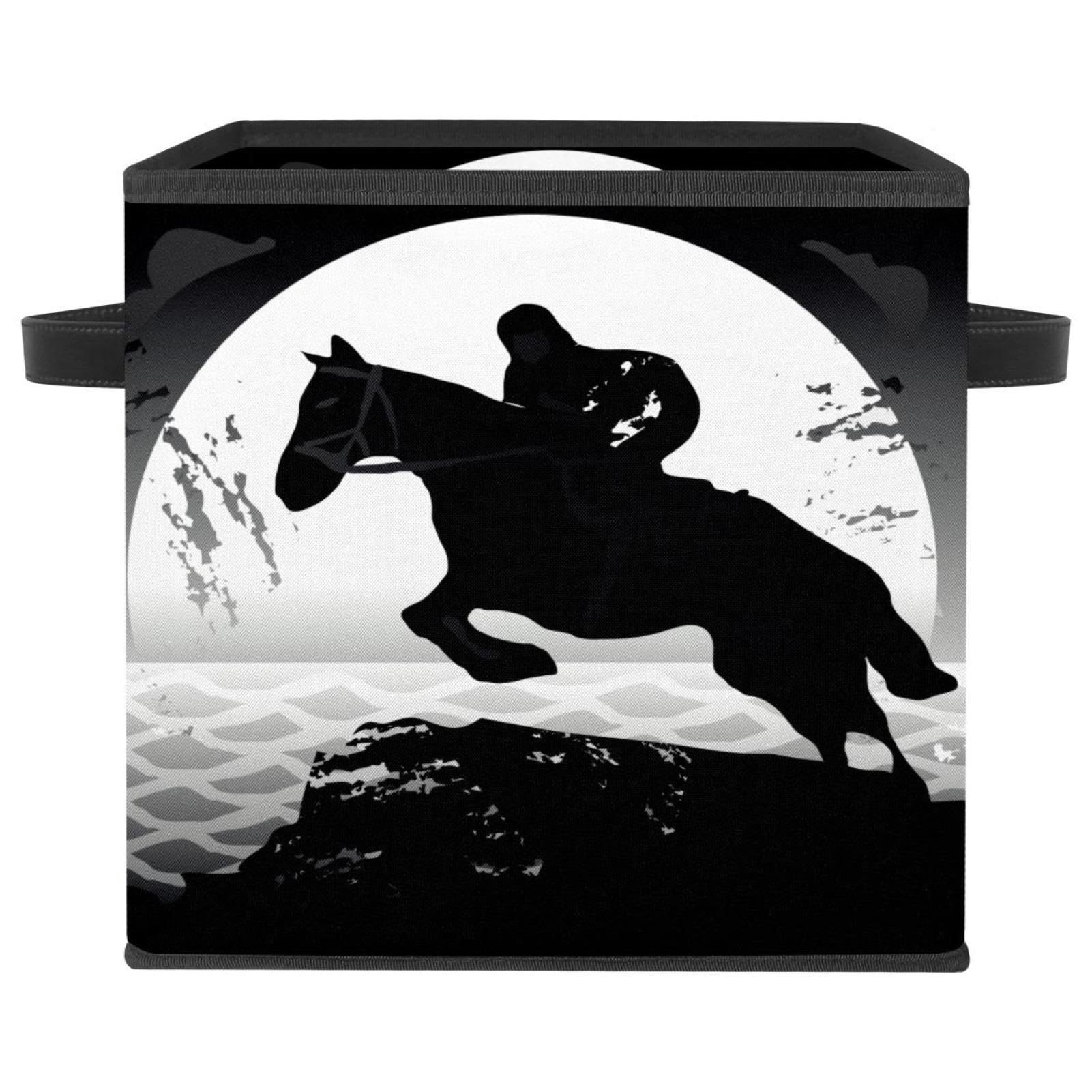 Boîte de rangement pliable cube noir et blanc motif cheval et cavalier pour placard de chambre
