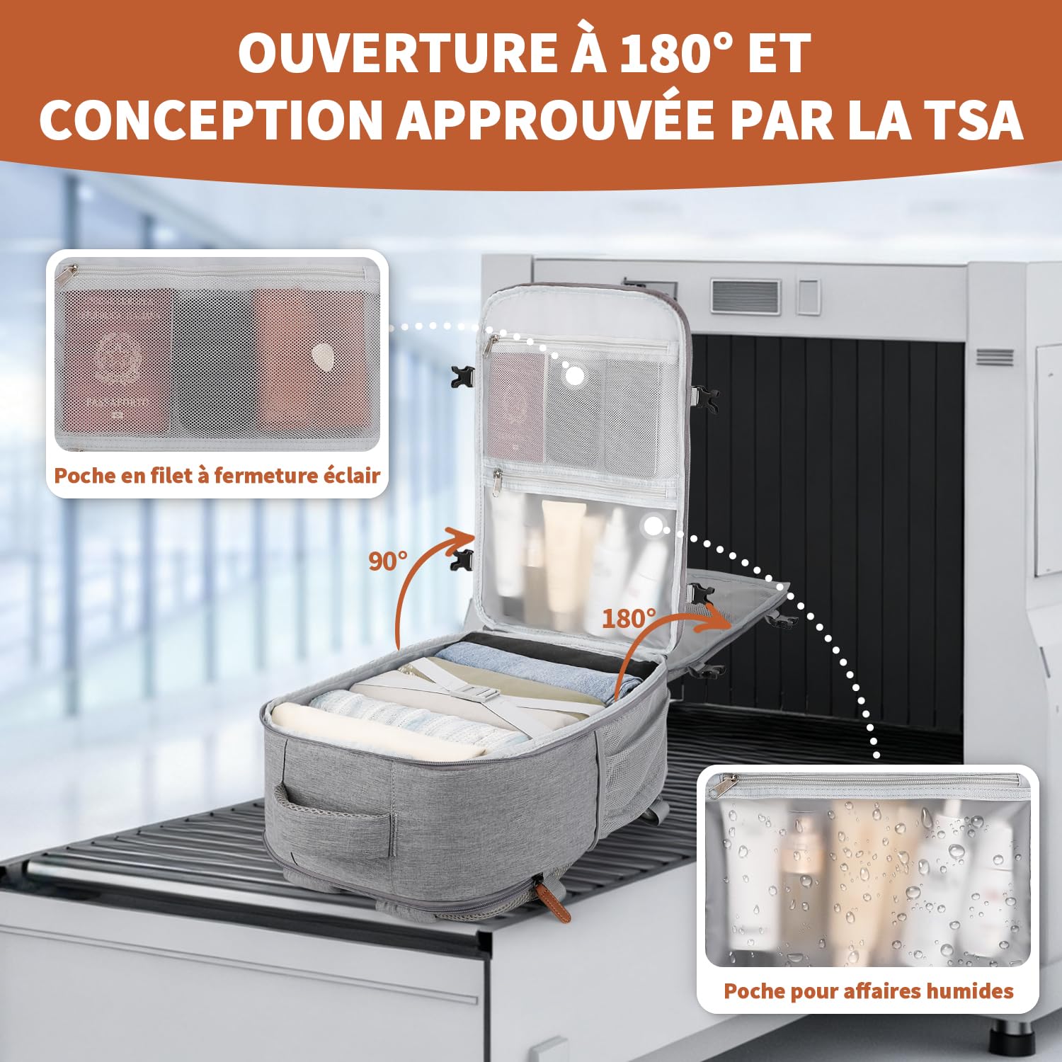 ZOMFELT Sac a Dos 40x30x20, 24L Sac a Dos Voyage Cabine Avion Hommes Femmes, sac cabine avion 40x30x20 pour Ryanair Wizzair Eurowings, Sac à Dos Adapté aux Ordinateurs Portables de 15,6 Pouces, Gris