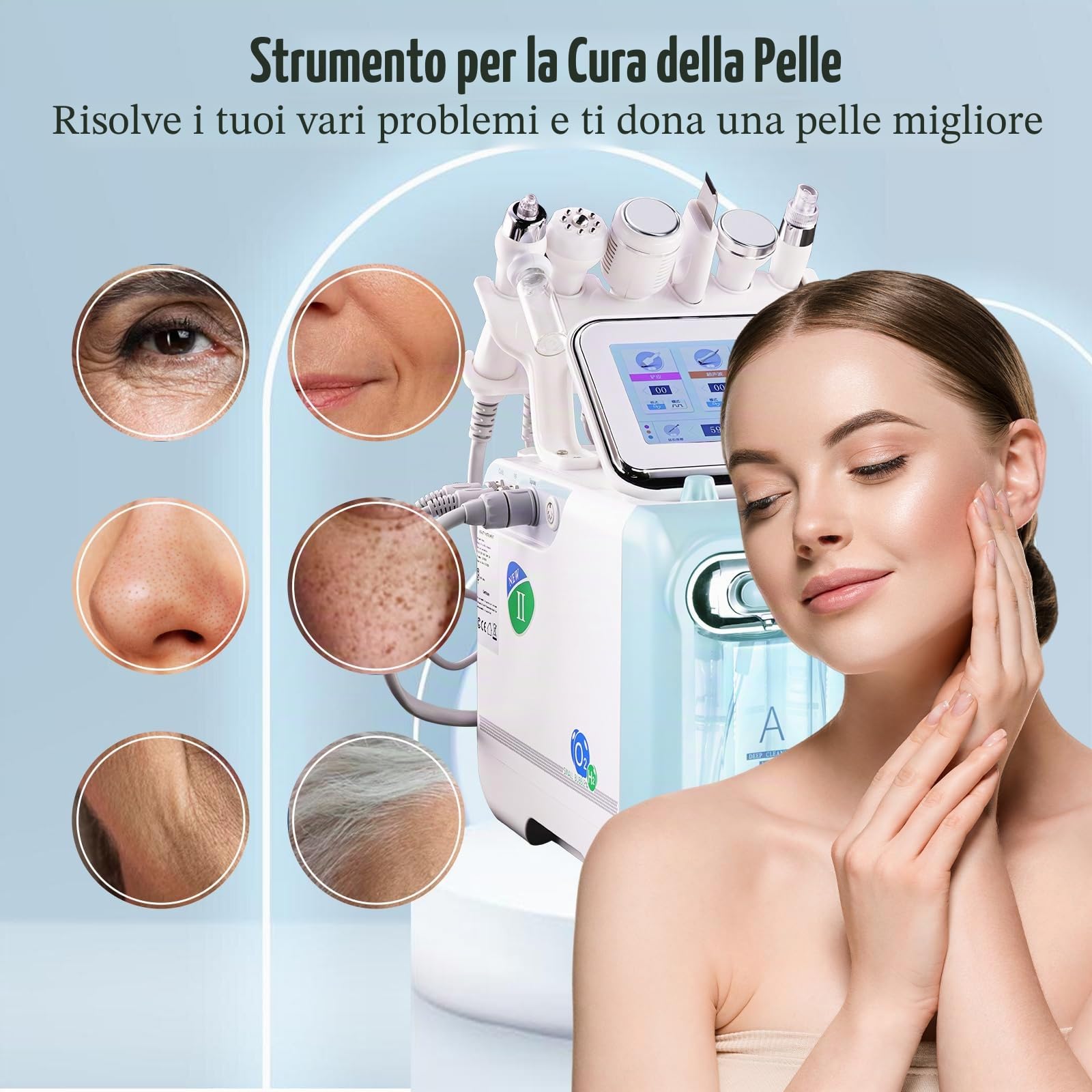 Macchina Professionale 7 in 1 Verde | Idrogeno Oxygen Beauty per la Cura Della Pelle del Viso, Acne Relief & Brightening, At-Home Spa Cura della pelle del viso