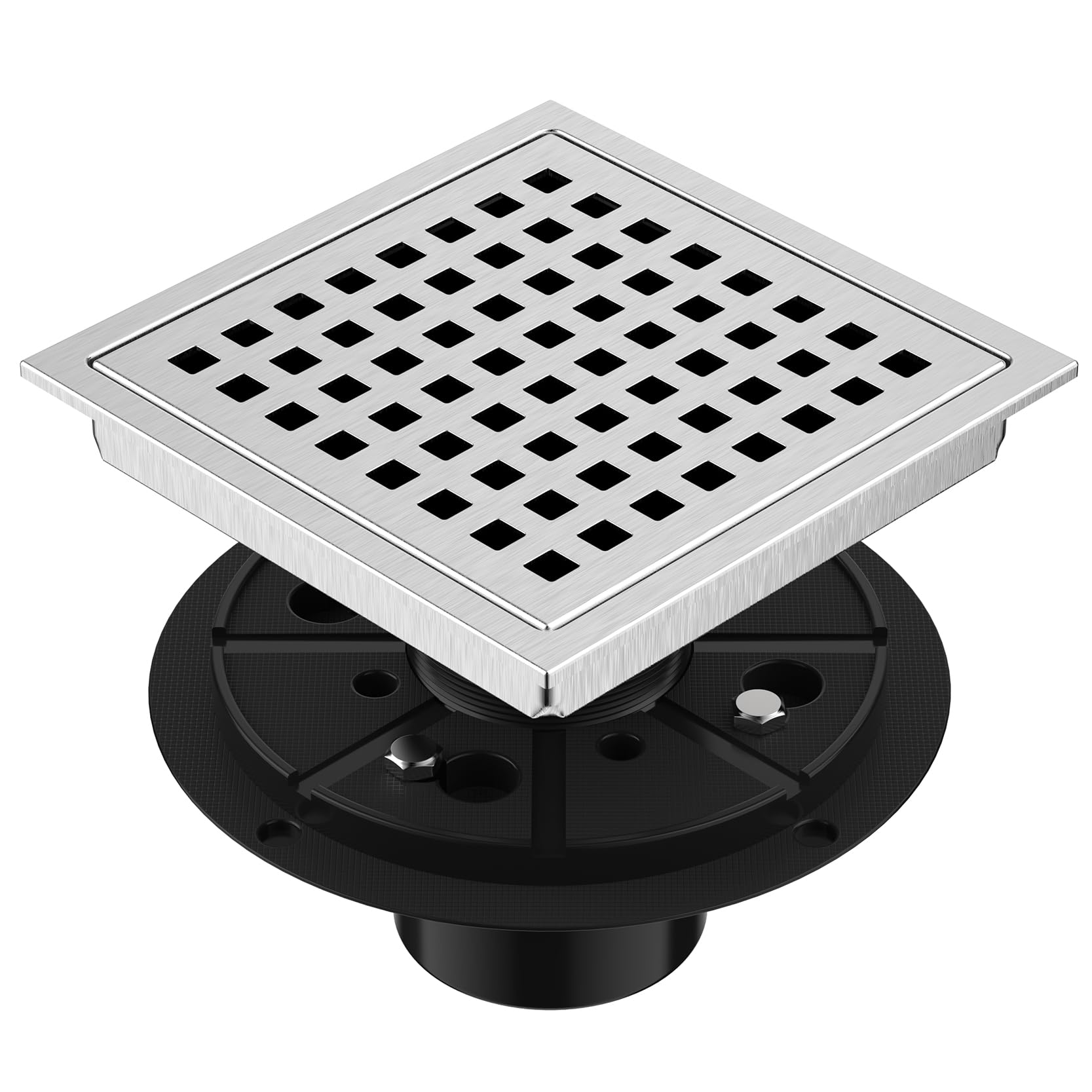 EXF Square Shower Floor Drain 6-Inch Brushed Nickel with ABS Flange
