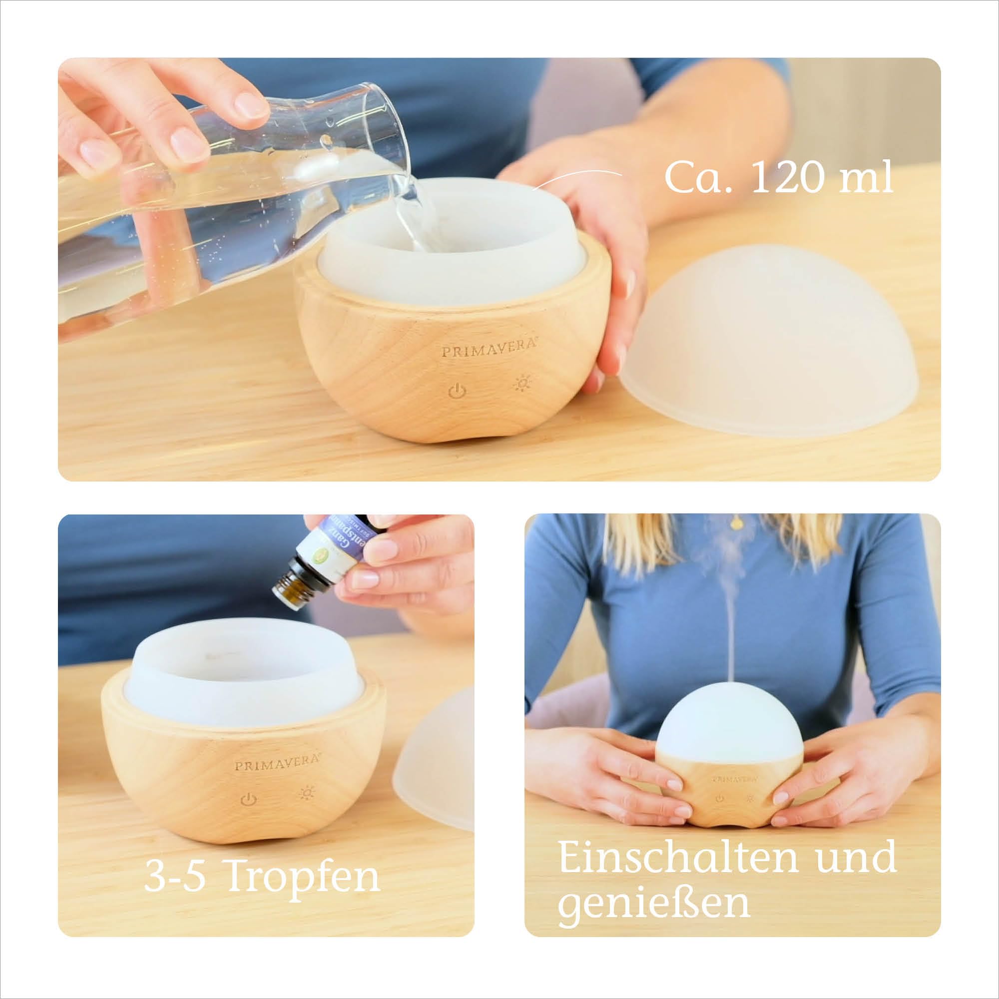 PRIMAVERA Aroma Vernebler Woody – elektrische Duftlampe, Diffuser, Raumduft – Aromatherapie – 4 Betriebsmodi im Dauer- und Intervallbetrieb