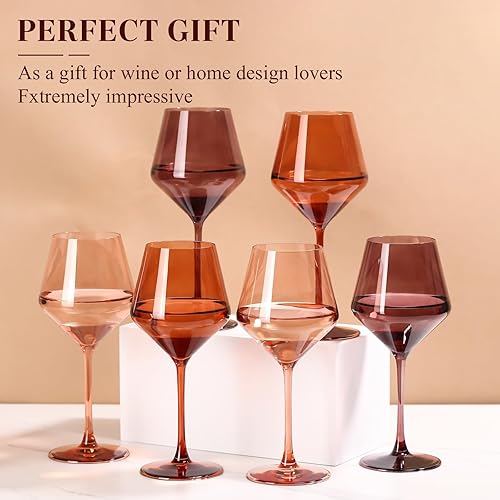 Miniatura 6 de Venus - Juego de 6 copas de vino de colores 17.5 sopladas a mano, copas de vino marrón con tallos altos y largos, elegante cristalería de color