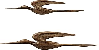 WHW Whole House Worlds Modernist Flying Birds Wall Sculptures, Set of 2, Hand Carved, Solid Mango Wood, Brown, Lightly Wax...