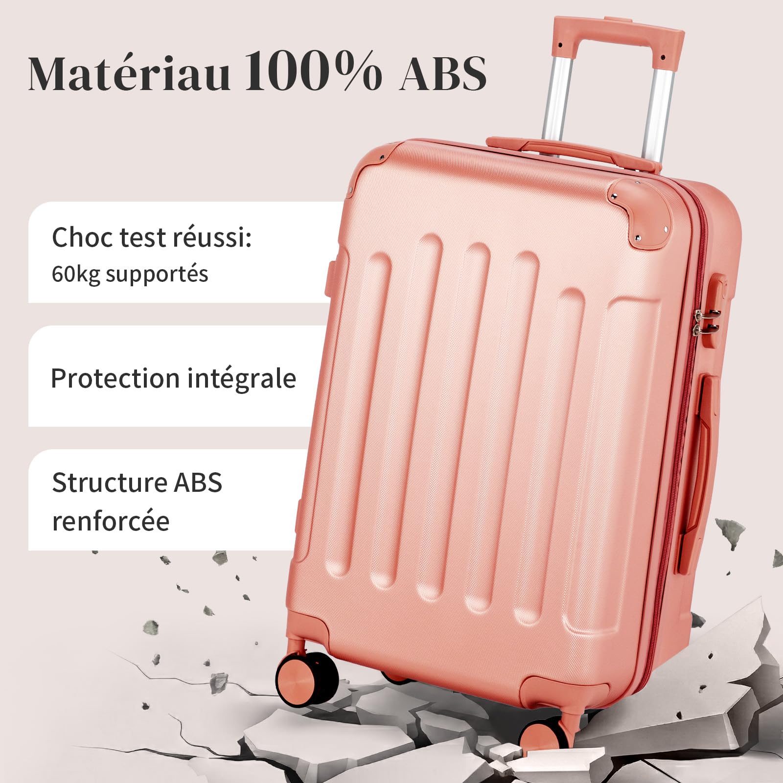 LEADZM Valise Cabine avec Vanity Case, Set de 2 Valises de Voyage avec Renforts d'angle, Set de Bagage pour Voyage en ABS (Or Rose)