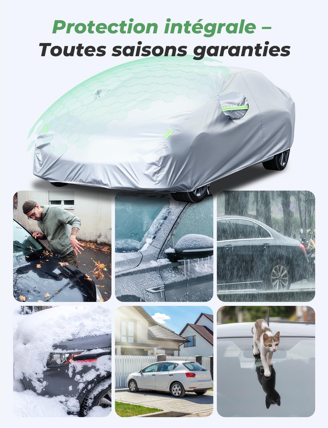 LOETAD Bâche Voiture Exterieur Housse de Protection Voiture Imperméable pour Auto Anti UV Poussière Vent Gel Neige Hiver 470 x 180 x 150 cm - Argent