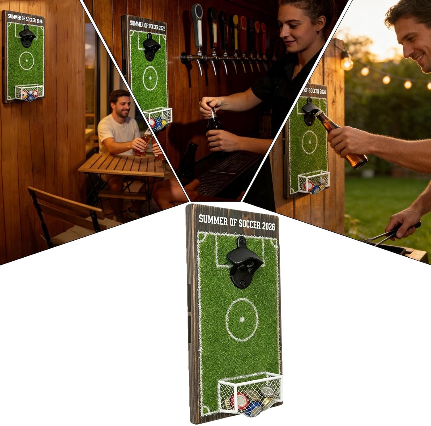 Bottle Opener - Soccer Field Shape Manual Tool with Lid Collector | Stainless Build with Comfortable Grip, Fun Decorative Accessory & Practical Beverage Opener for Beer, Kitchen and Bar