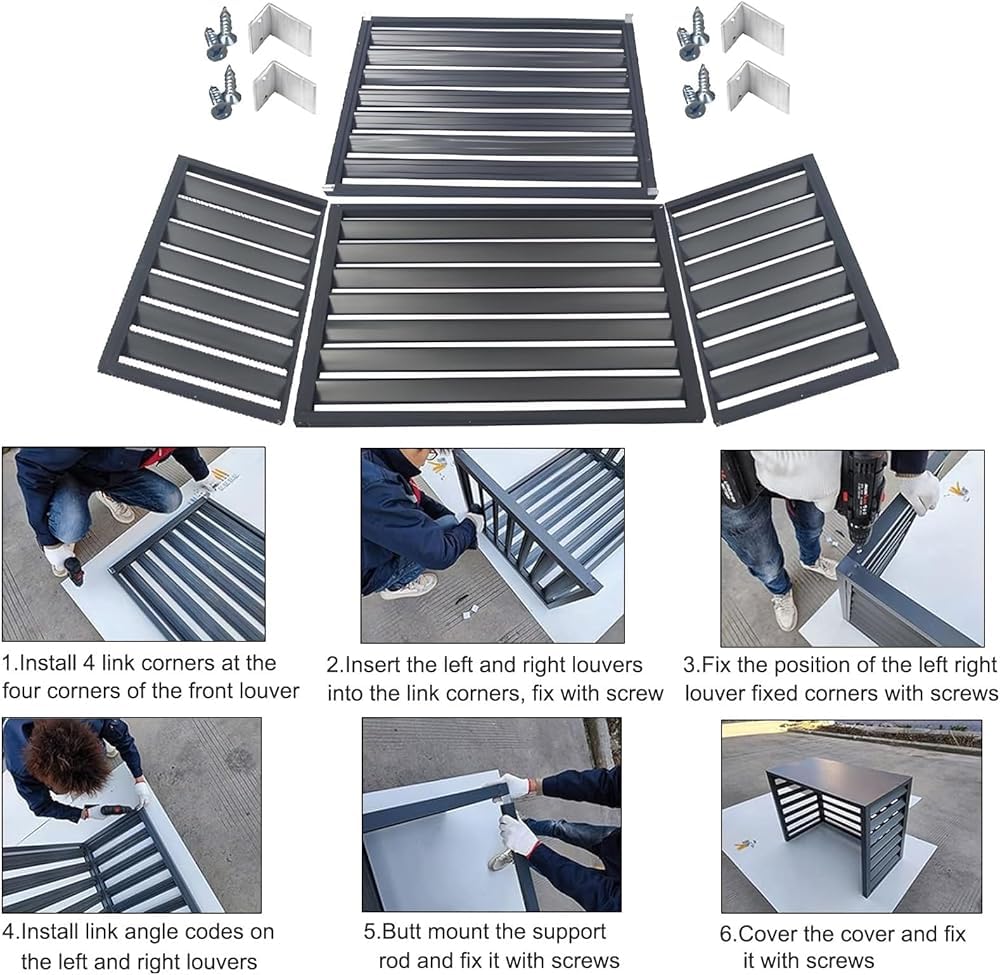 Cubierta de aluminio para aire acondicionado y ocultación de aire acondicionado y estante para plantas (100 x 50 x 70 cm / 40x20x28in, gris) - Resistente a la intemperie y