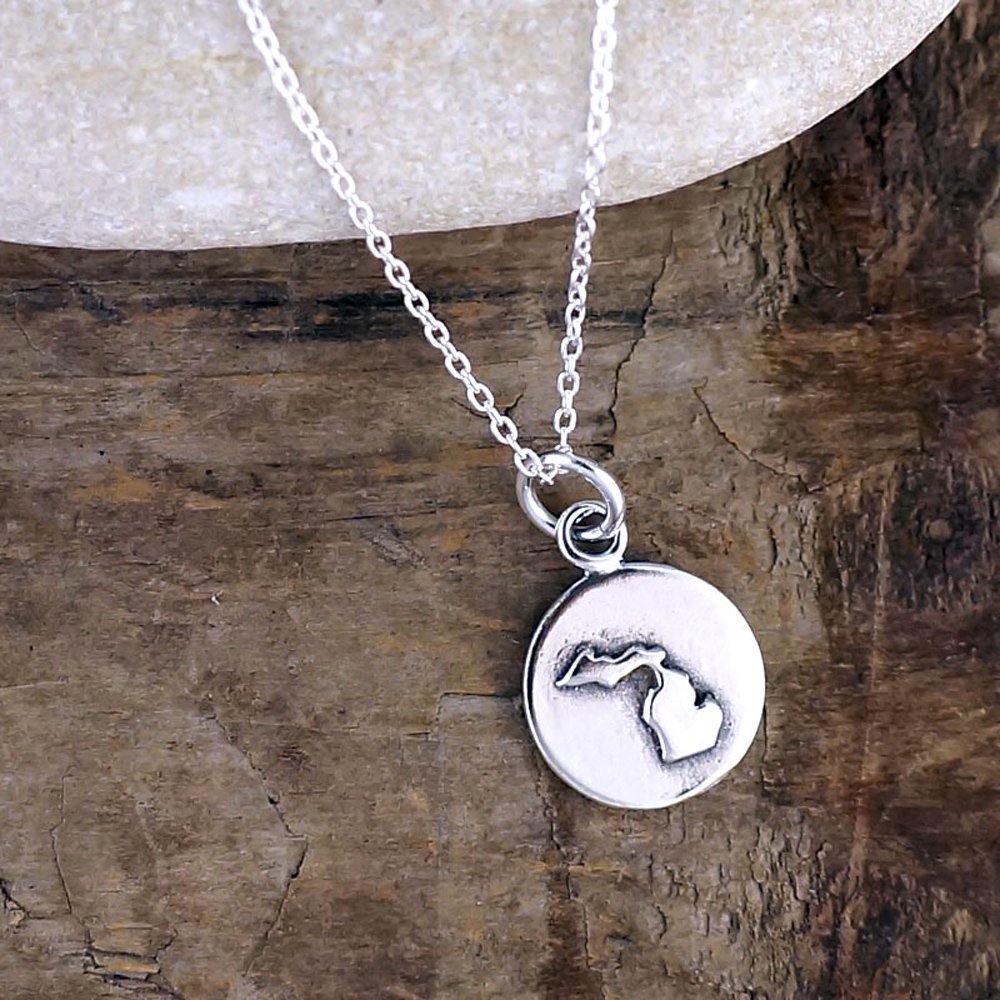 Small Michigan Necklace, Sterling Silver State Charm