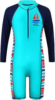 HUAANIUE Boys Swimming Short Sleeve Swimsuit 3-12Y Kids One Piece Swimwear Navy Sun Protection 50+ Swim Clothes UPF Warm Sportwear Costume Summer Surfing