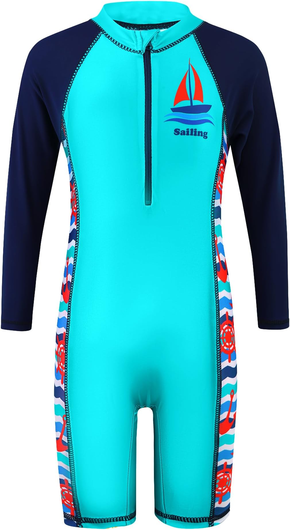 HUAANIUE Boys Swimming Short Sleeve Swimsuit 3-12Y Kids One Piece Swimwear Navy Sun Protection 50+ Swim Clothes UPF Warm Sportwear Costume Summer Surfing