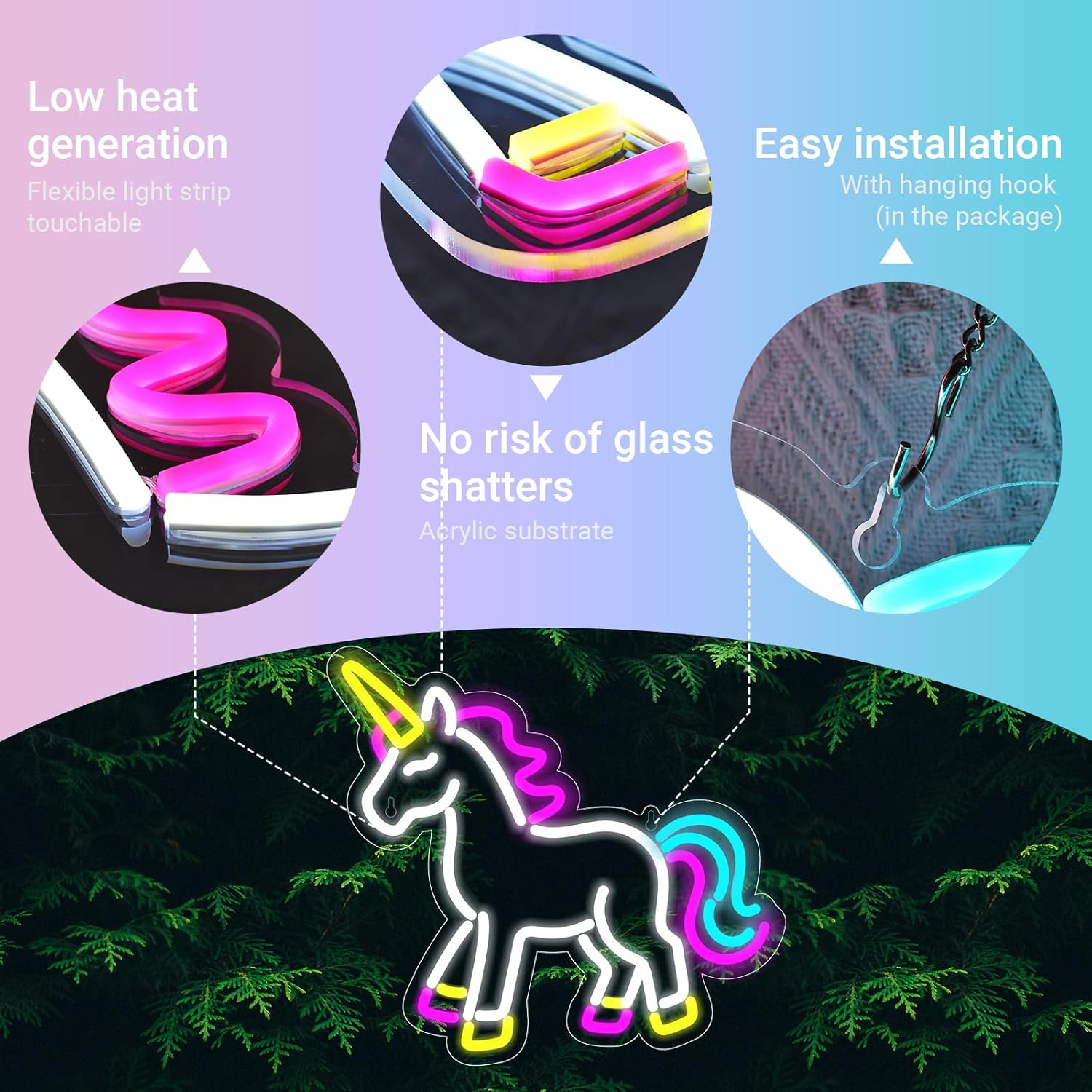 Unicorn Neon Light for Wall Decor - Unicorn Birthday Decorations, USB Powered Dimmable Night Light for Kids Room, Birthday Girl Gift - Image 6
