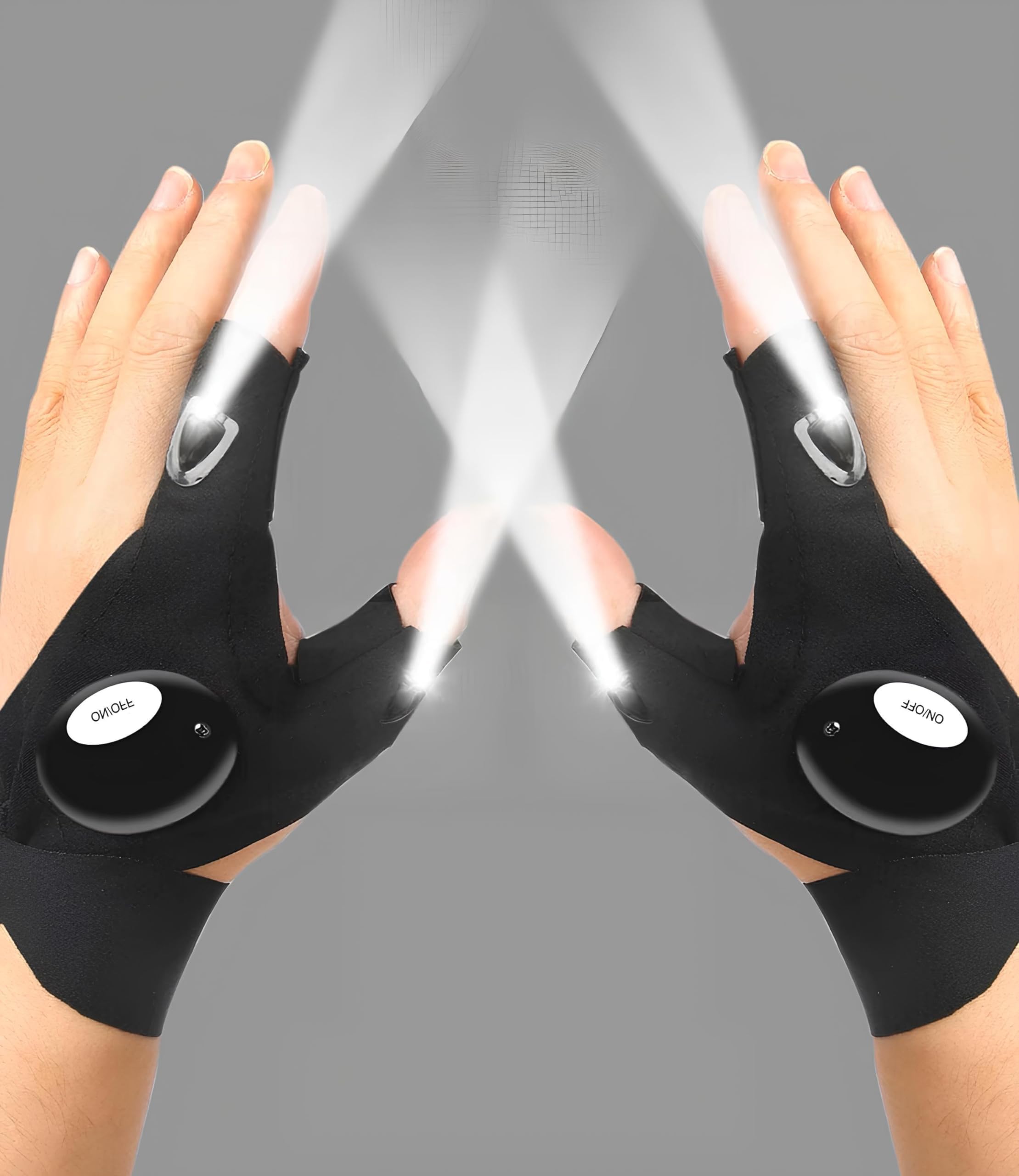 LED Flashlight Gloves Fingerless Hands Free Light Gloves for Men Women, Waterproof Cycling Gloves with LED Finger Lights, Work Repair Fishing Camping Gadget Gift (1 Pair)