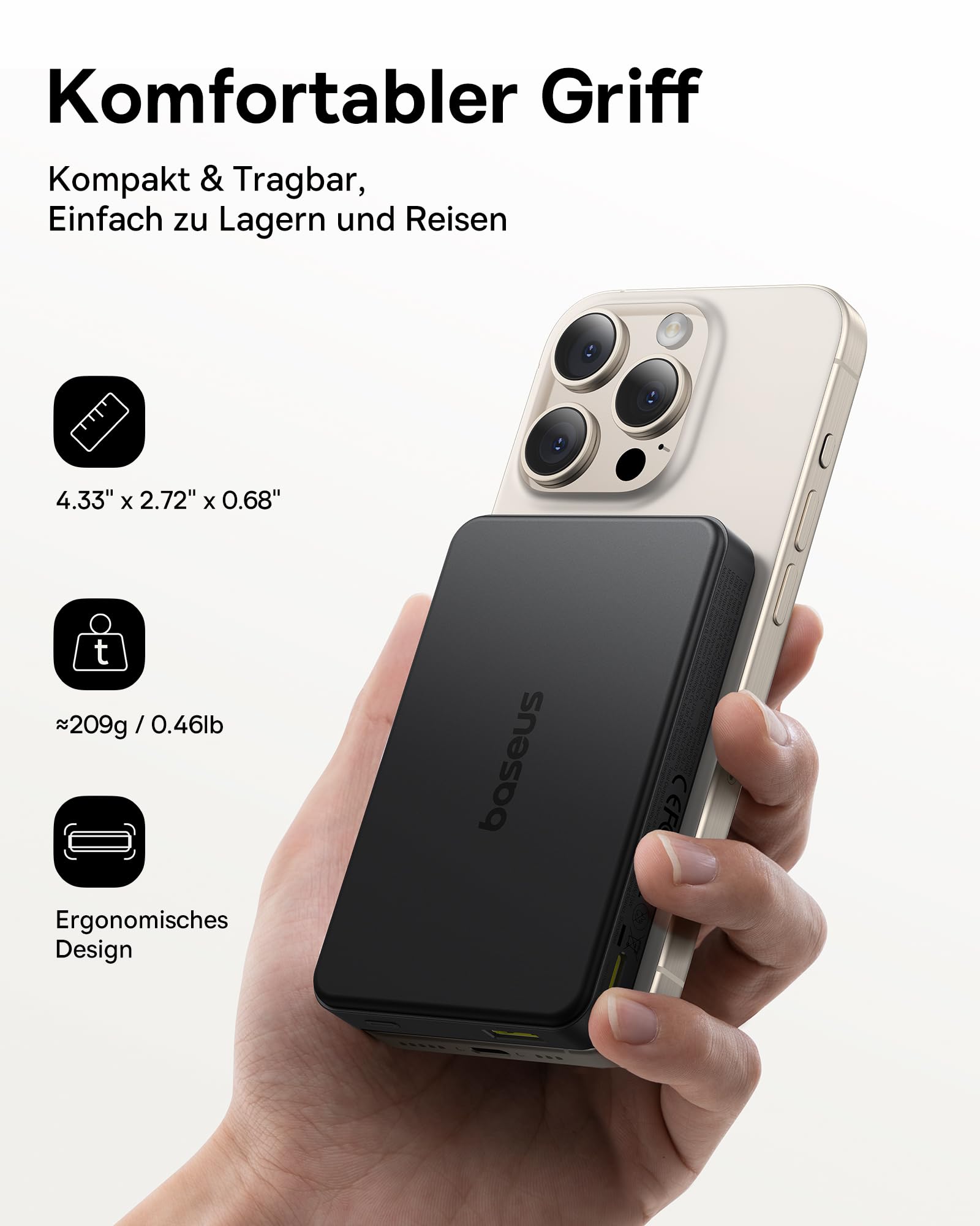 Baseus Power Bank 10000mAh, Qi2 Magsafe Powerbank Wireless 15W, Magnetische Power Bank für iPhone 17/16/15/14/13/12, Powerbank PD 22.5W Schnellladung, Externe Batterie USB-C, Schwarz
