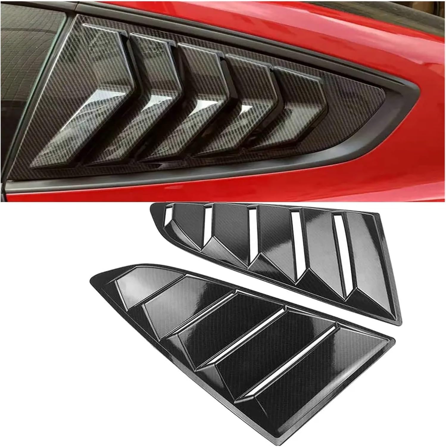 ABS/Carbon Fiber Look Rear Windshield Auto Car Side Window Cover Compatible For Ford Mustang Body Kit Window Louver Racing Trim 2015-2019(TYPE-C CF)